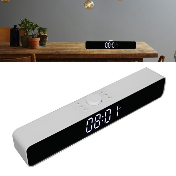 G12 Trådlös Bluetooth Klockradio med LED-Spegeldesign Multifunktionell Soundbar för PC Vit