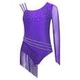 thumbnail image 3 of TiaoBug Kids Girls Shiny Rhinestone Gymnastics Leotard Tassel Bodysuit Figure Skating Dance Dress Purple 10, 3 of 5