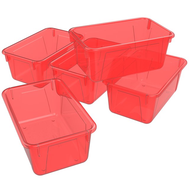 Storex Petite Boîte de Rangement, Rouge Teinté, Lot de 5