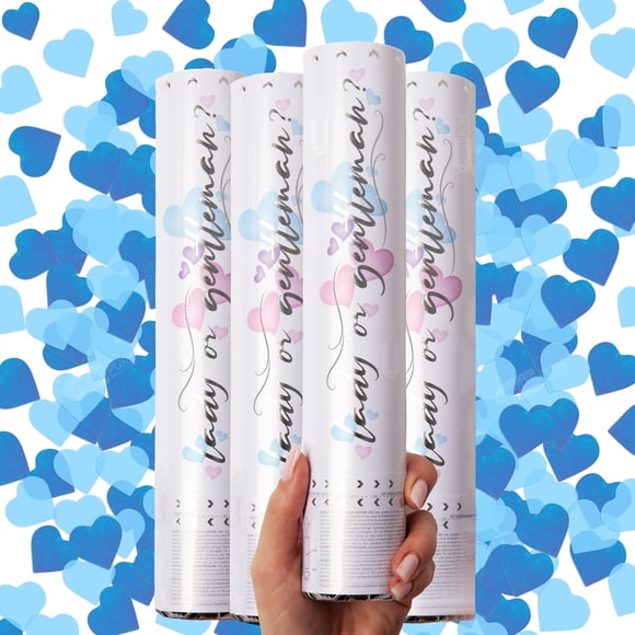 Gender Reveal Confeti Cannon PrimePure, en forma de corazón, azul, paquete de 4