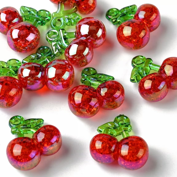 U8MO 20x Acrylic Crackle Cherry Charms Pendants for DIY Jewelry Making Supplies