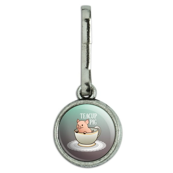 Teacup Pig Antiqued Charm Clothes Purse Suitcase Backpack Zipper Pull Aid