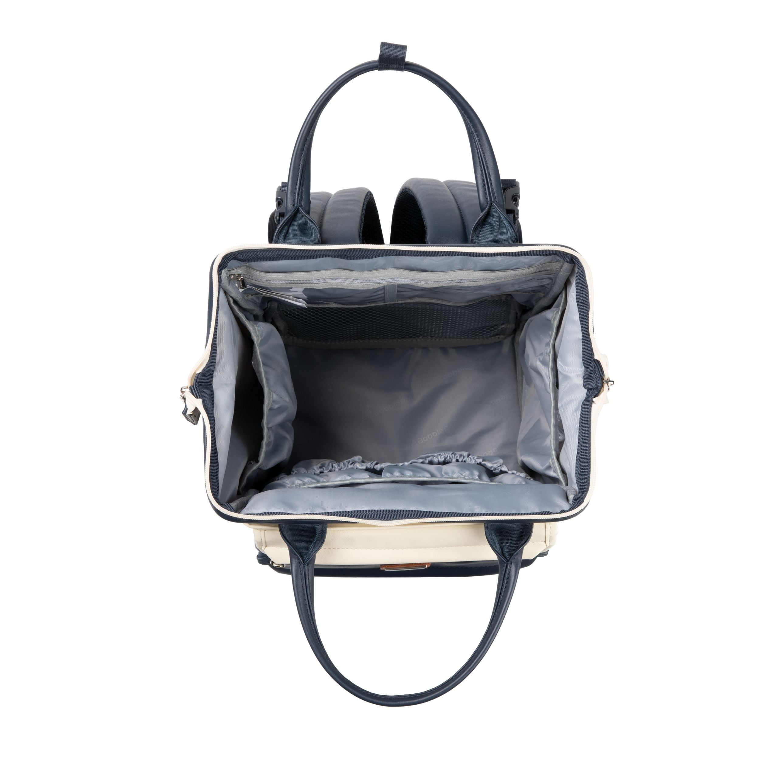 BabbleRoo Widetop Waterproof Diaper Backpack with Insulated Bottle Pockets, Vegan leather- Blueberry Cream