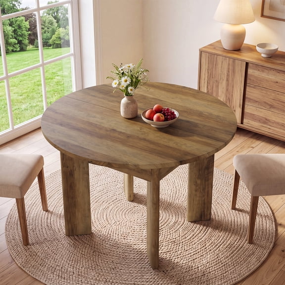 Tribesigns 40" Round Dining Table for 4, Rustic Rounded Edges Thick Legs