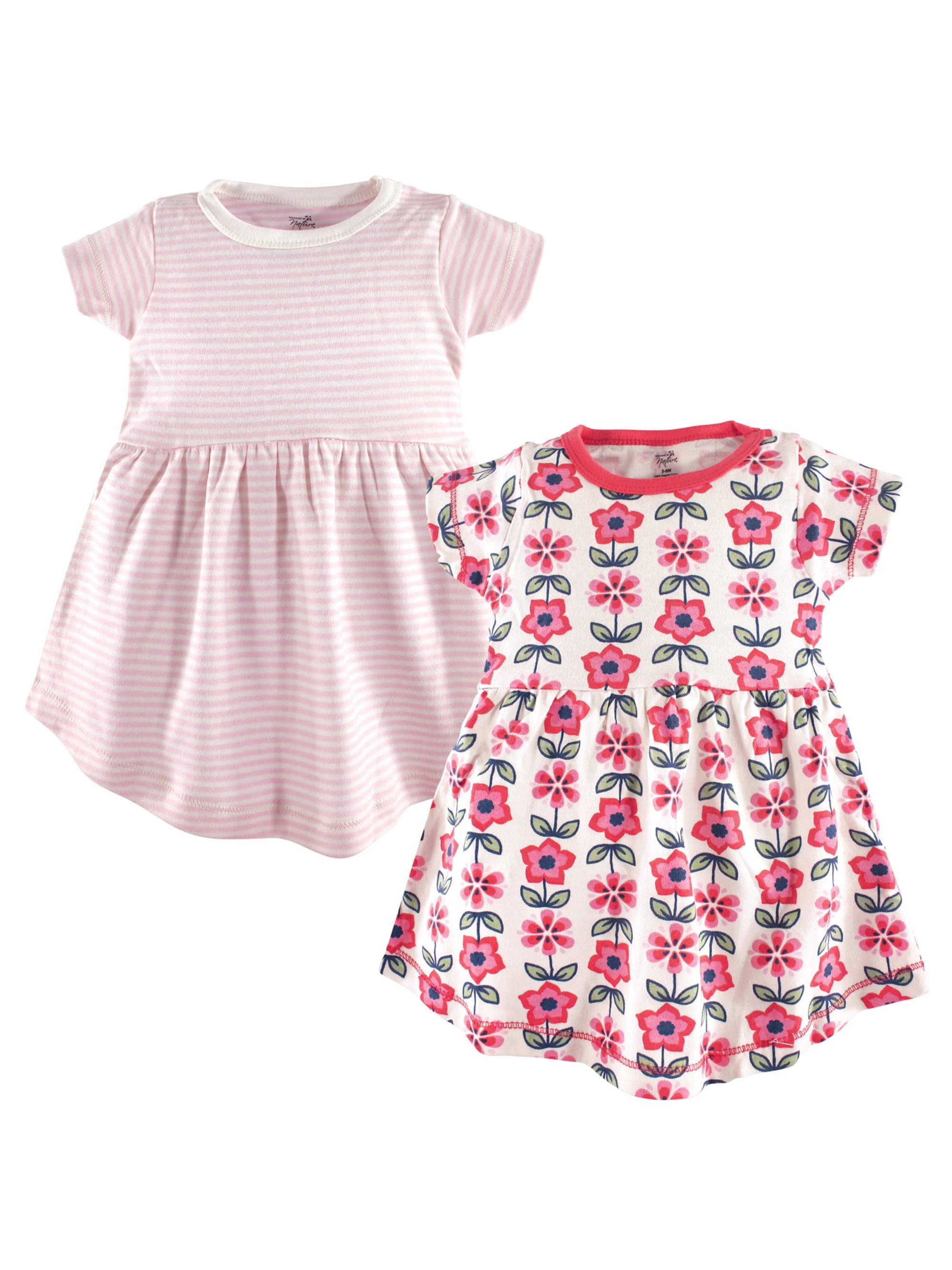 Touched by Nature Girls 6-9 Months and Baby Organic Cotton Short-Sleeve Dresses Toddler Garden Floral