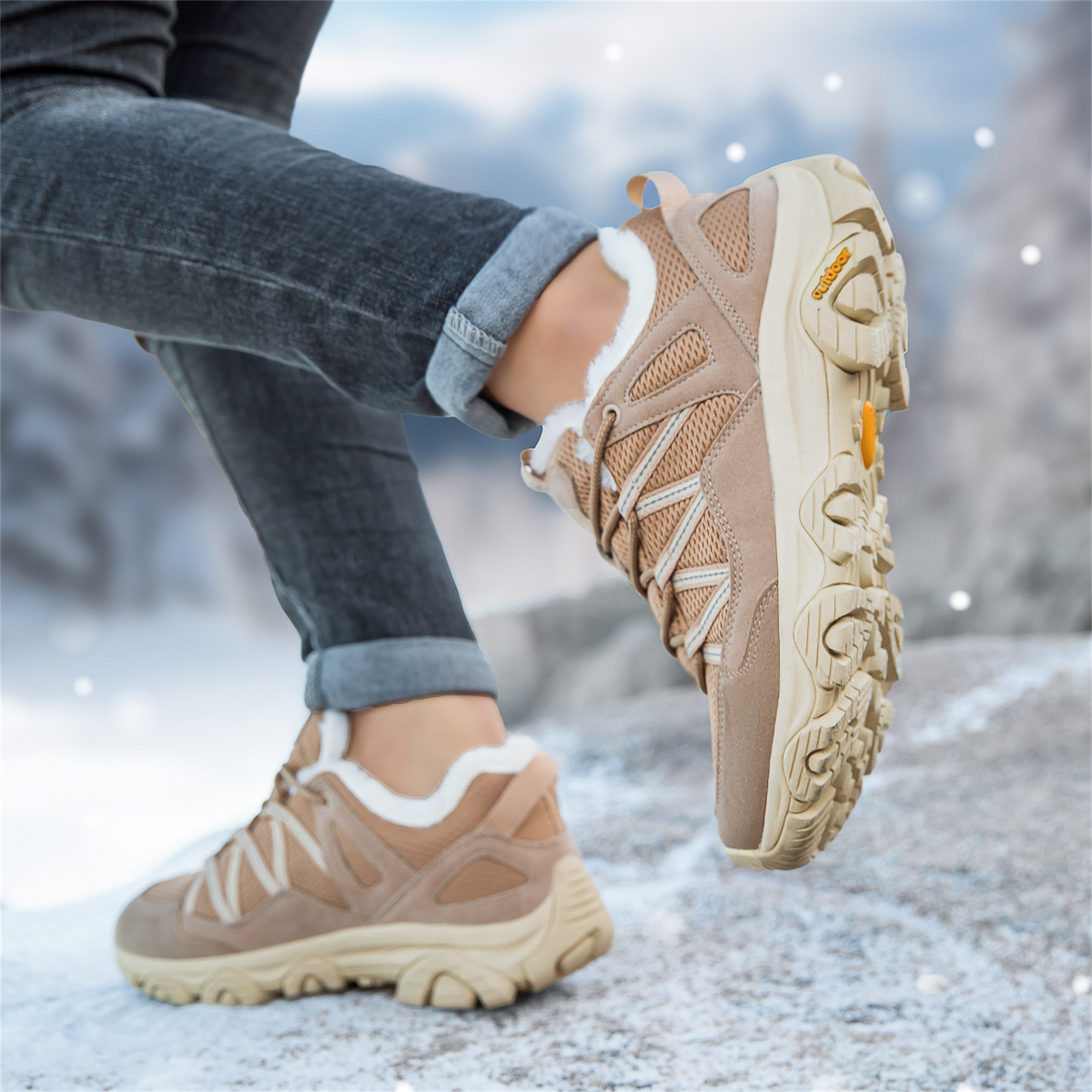 YOURDIARY Women Mens Winter Hiking Shoes Plush Snow Boots Comfortable Anti-Slip