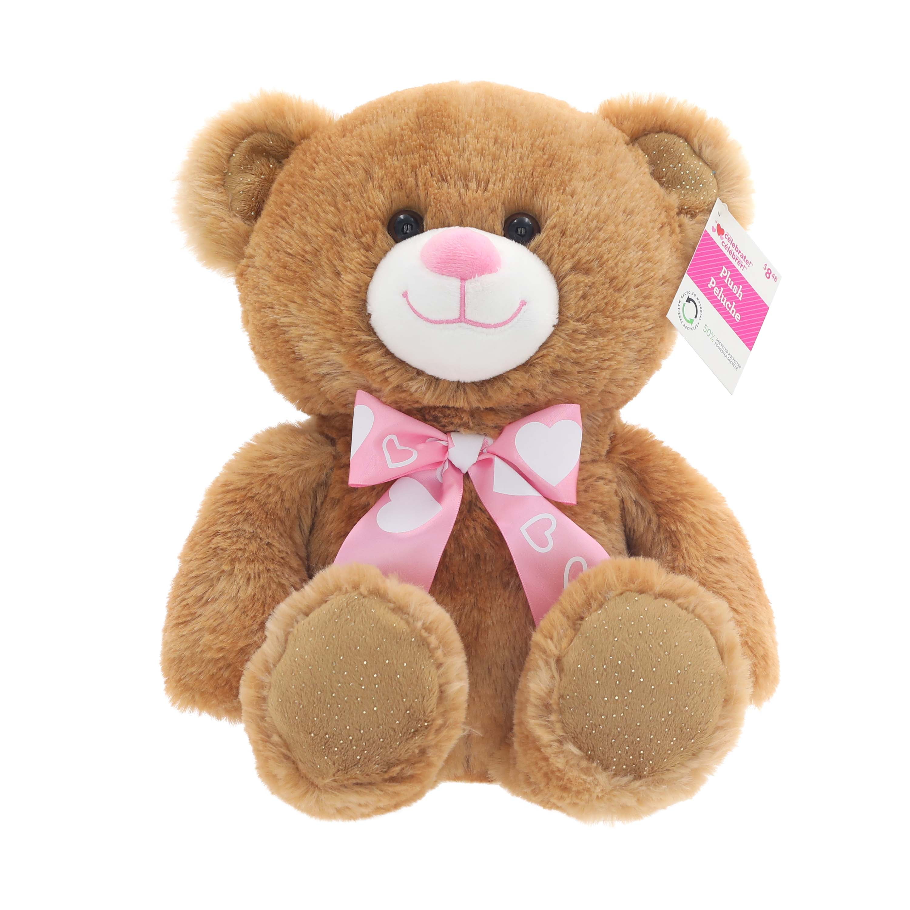 Tan Teddy Bear 10-Inch Plush Stuffed Animal with Heart-Print Bow for Valentine's Day by Way to Celebrate