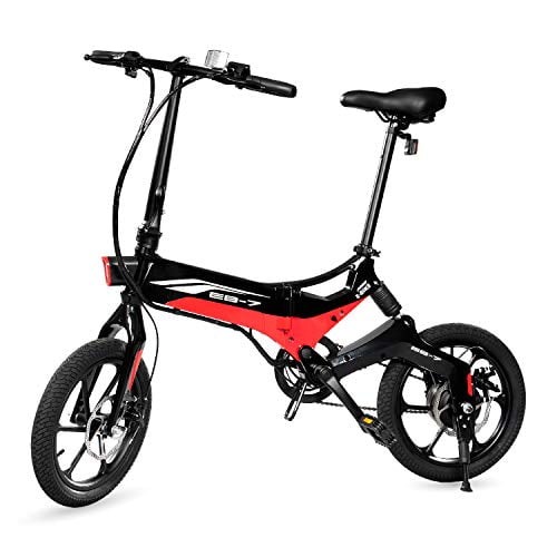 Swagtron Swagcycle EB-7 Elite Folding Electric Bike with Removable Battery and Rear Suspension, Red/Black, 16" Wheels
