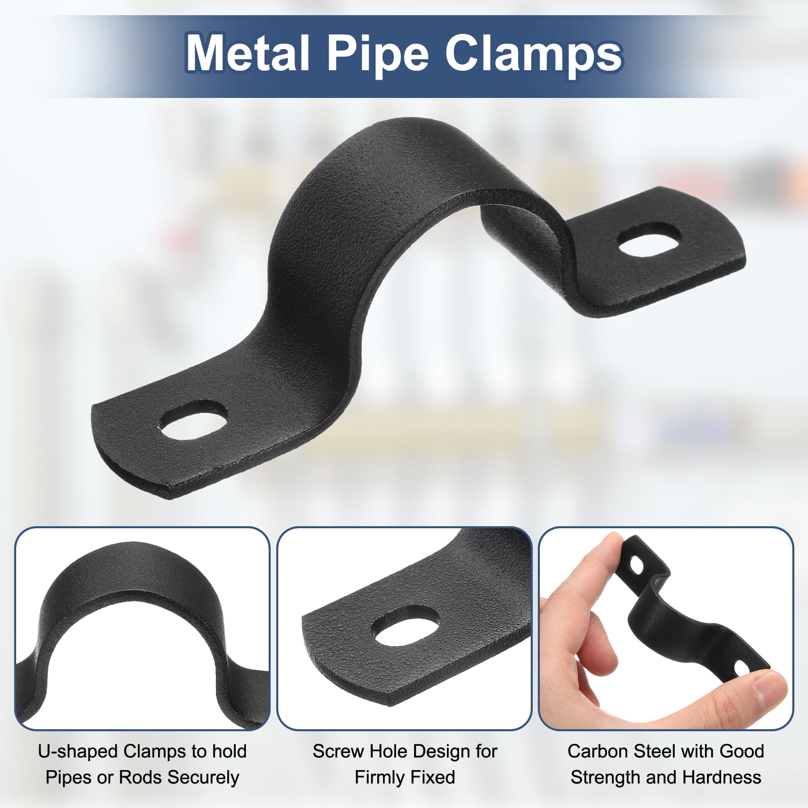 12Pack Metal Pipe Clamps, 3/4 Inch Carbon Steel Two Hole Strap U Bracket Tube Clip Conduit Clamps for Pipe Fixing Wire Cord Installation Decorating, Black