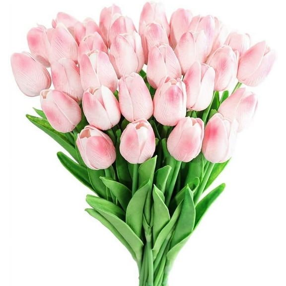 10pcs Latex Tulips Real Touch Pink Artificial Flowers Fake Tulips Arrangement Bouquet for Home Office Wedding Decor (Pink)