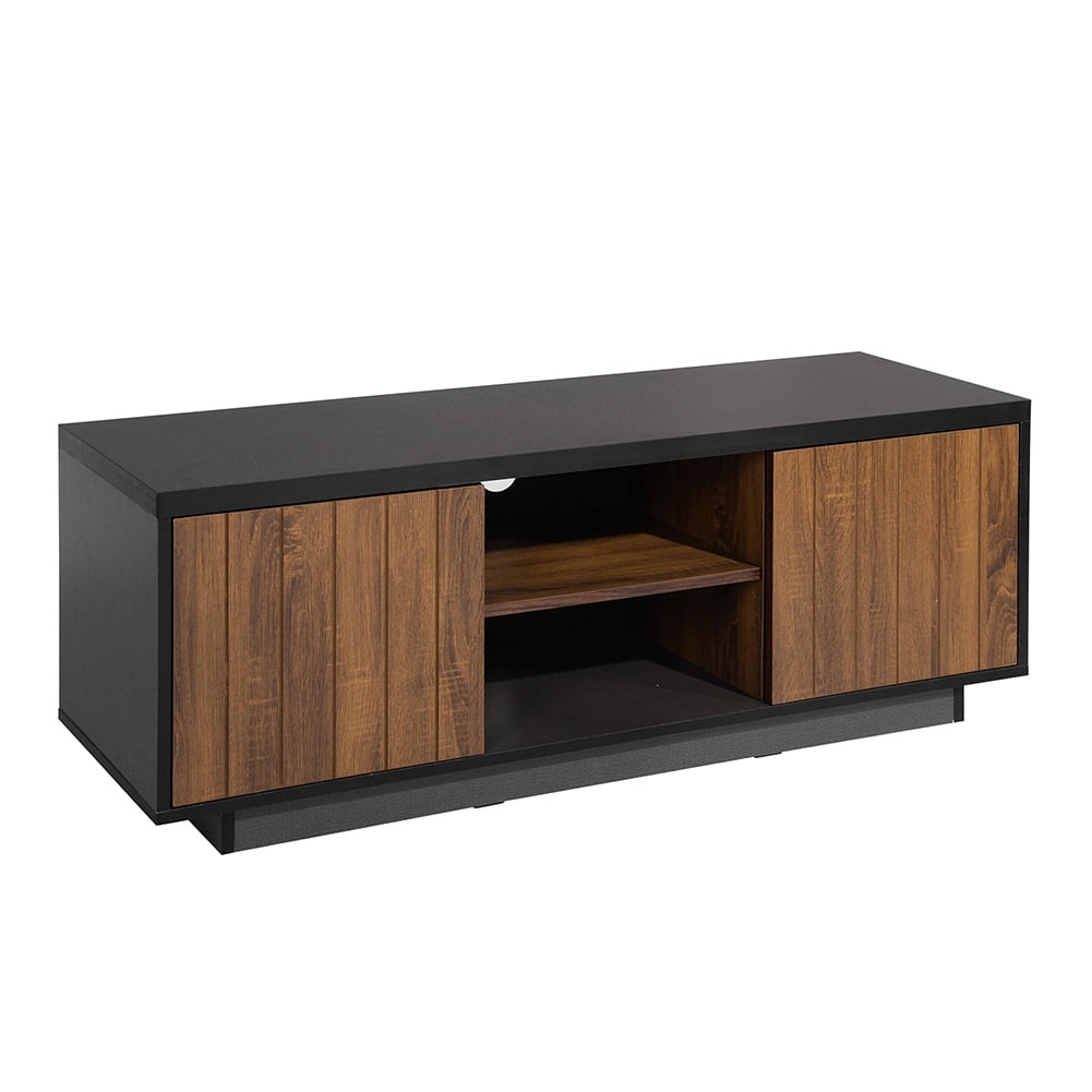 62" Media Console Wood TV Stand, Mid-Century Modern Console TV Console with 2 Door, Walnut