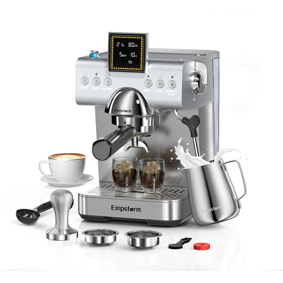 Empstorm Espresso Machine 20 Bar Steel Espresso Machines with Milk Frother, Cold & Hot Brew for Cappuccino/Latte/Ice Coffee, Home/Office/Cafe - CB2