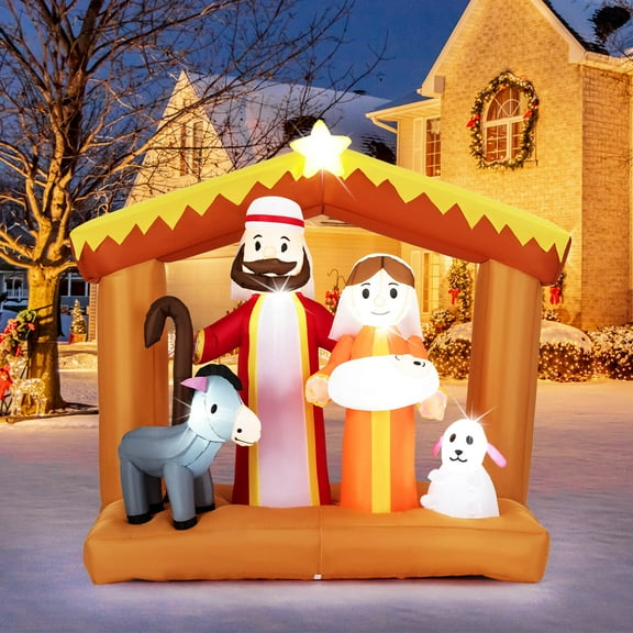 Costway 6 FT Christmas Inflatables Nativity Scene Decoration with Built-in LED Lights