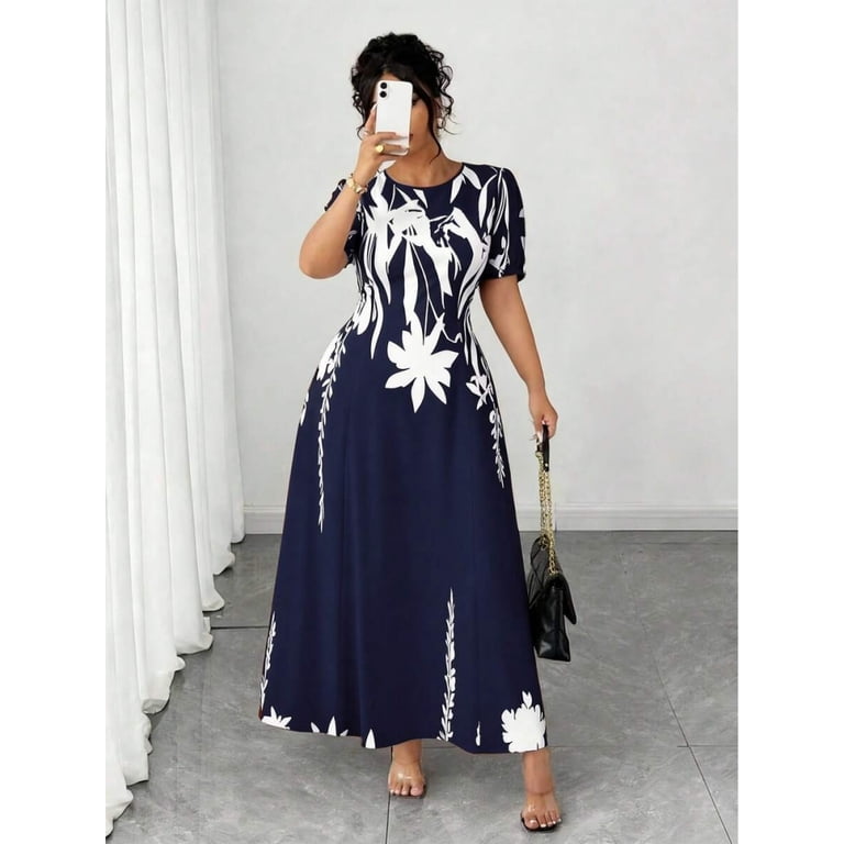 bateau neck bridesmaid dress Dresses Blue Chic Neckline Ruffle Short Sleeves Sheath/Column Chiffon Bridesmaid with Slit Casual Maxi Dress Expertly crafted with a Color:Army Green Floral Joey King's Hair Stylist