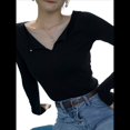 thumbnail image 2 of Camiseta de Larga y Cuello Redondo Estilo Francés para Mujer, Ideal para , Otoño e Invierno. Tops Interiores de Moda. Negro L, 2 of 10