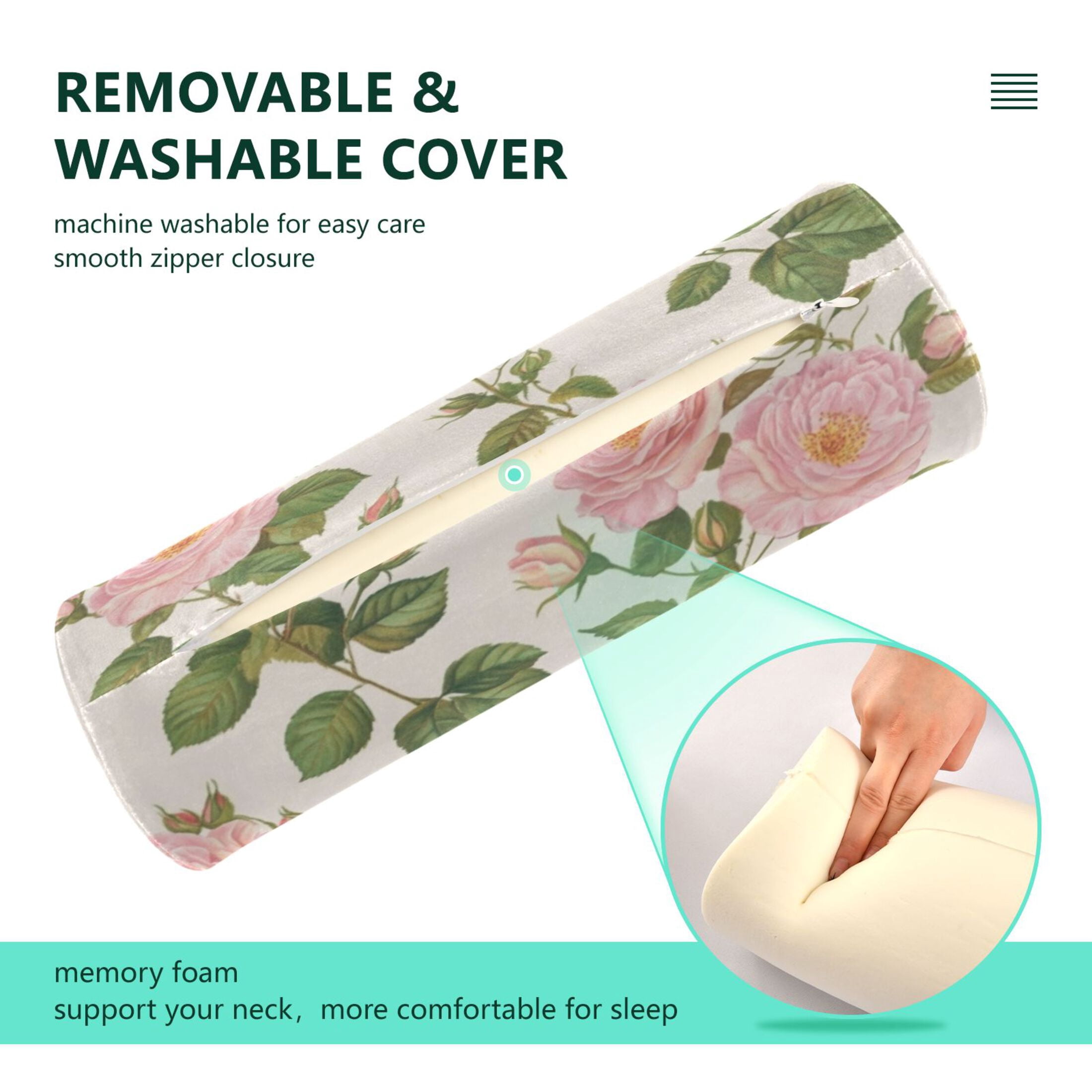Neck pillow Round Cervical Pillow Cylindrical Pillow Lumbar Pillow Sofa Headrest Pillow Support For the Back, Neck and Head Pretty Rose