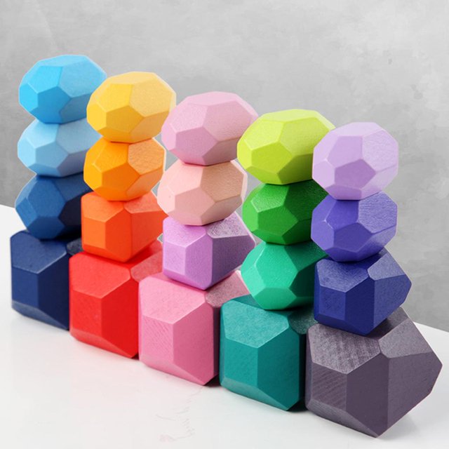 Bloques de construcción de equilibrio de apilamiento de Color de madera, juguetes educativos para desarrollar a los niños 20 piezas B