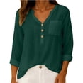 thumbnail image 2 of Chaoheng Short Sleeve Shirts for Women Women's V-Neck Button Placket Top Linen Blend Short Sleeve Tee, 2 of 9