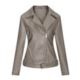 thumbnail image 2 of IROINNID Women's Faux Leather Jacket Long Sleeve Solid Color Notch Lapel Outwear, Comfy Leather Cardigan with Pocket Short Jacket, 2 of 6