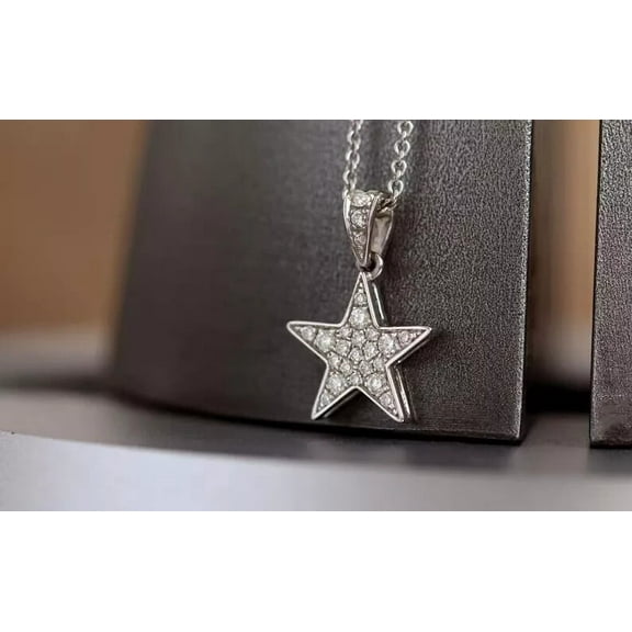 1.50 CT Round Lab Created Diamond Star Pendant Necklace 14K White Gold Plated
