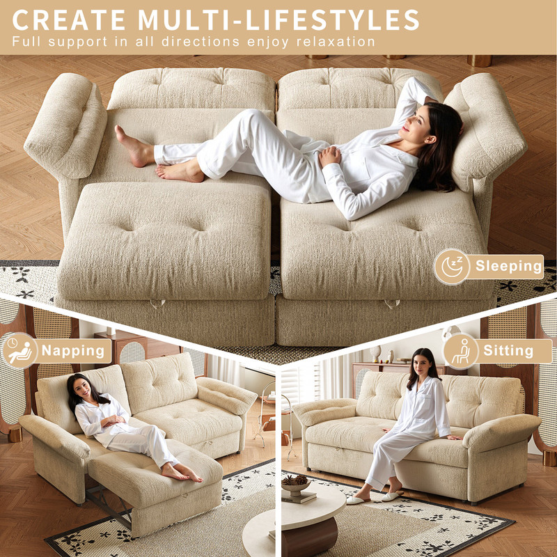 81.5" Convertible Sofa Bed, 2-in-1 Sleeper Sofa with Plush Chenille Fabric, High-Resilience Foam, Solid Wood Frame, Chenille Sofa Couch for Living Room, Guest Room, Apartment