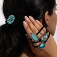 thumbnail image 1 of KOVOLITU Lazos decorativos para el cabello de color turquesa occidental para mujeres y niñas, soportes para cola de caballo nativos americanos, banda elástica para el cabello, Concho, flor de calabaza, 1 of 5