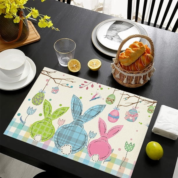 Manteles Individuales de Pascua con Diseños de Conejitos y Pollitos. Ideales para Decorar La Mesa de La Cocina o El Comedor.