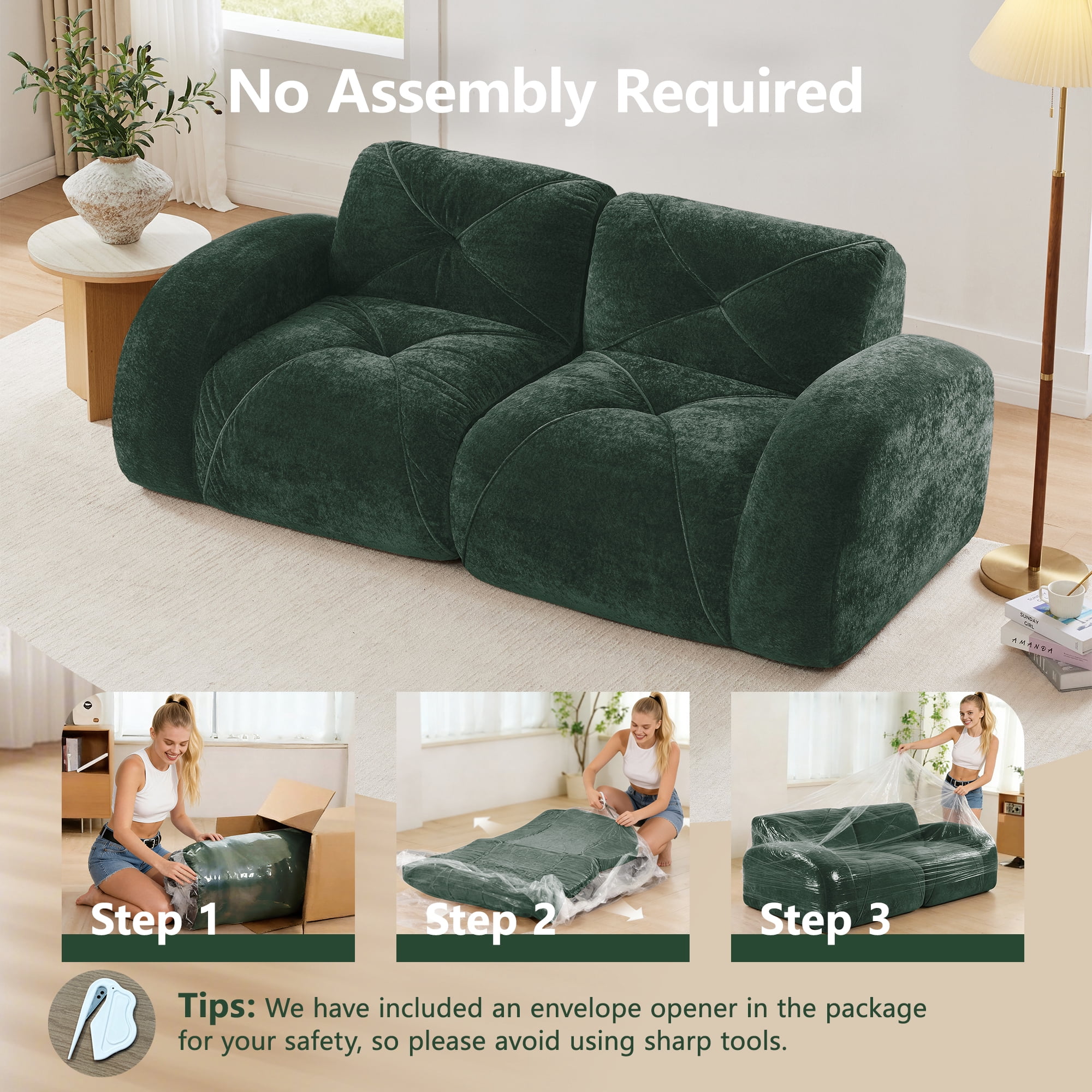 AISWORD 3-Piece Sofa Set (Two 2-Seater & One 3-Seater), 7-Seat Total Ultra-Soft Boneless Cloud Couches with 32D High-Density Foam & Anti-Slip Bottom, No Assembly Required