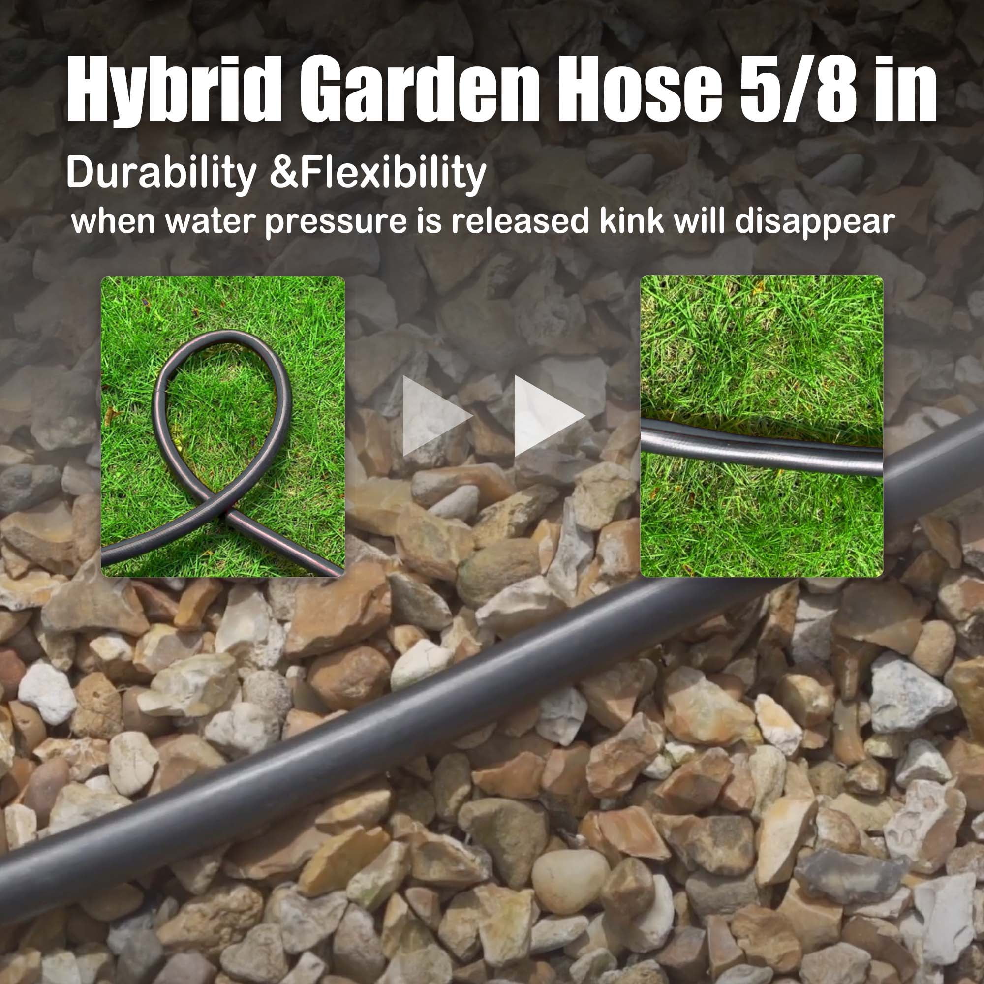 FangFarm Hybrid Garden Hose 15FT - 5/8" Heavy Duty Flexible Rubber Hose with GHT Brass Fittings - UV-Resistant Leak-proof Ideal for Lawn & Outdoor Use