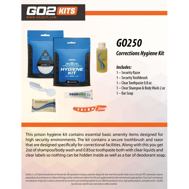 Go2Kits Essential Prison Hygiene Toiletry Kit in Resealable Pouch