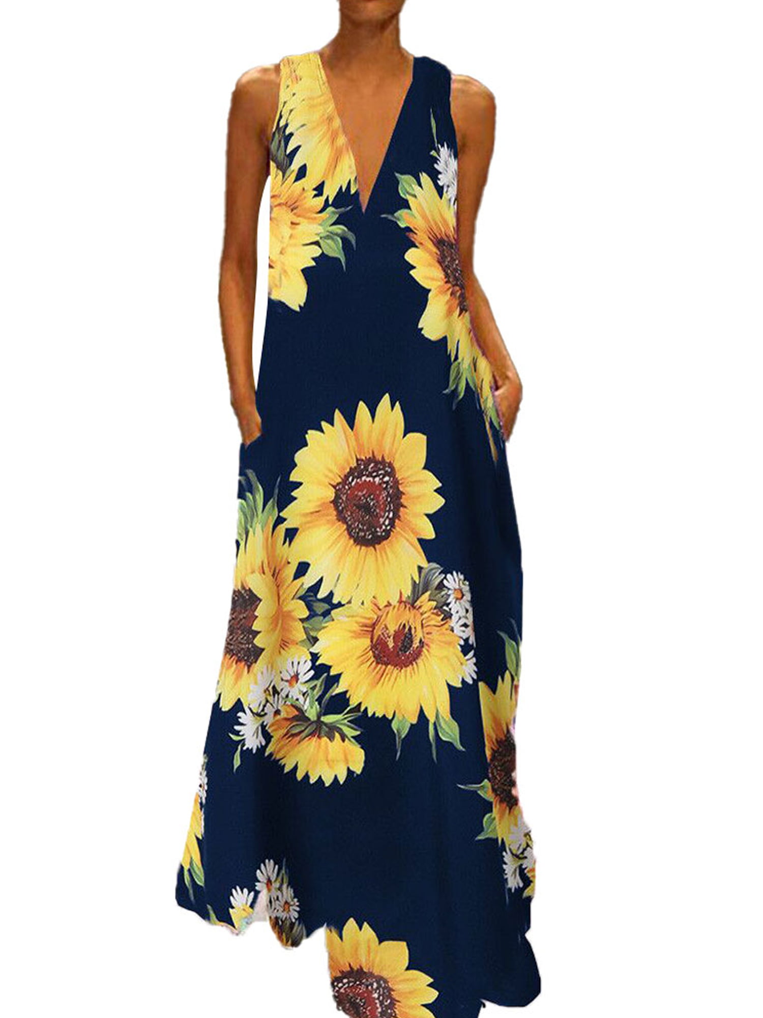 Womens Casual Sleeveless Dresses Leopard Sunflower Print O Neck Tunic Tank Dress Beach Boho Hollow Slim Mini Sundress 
