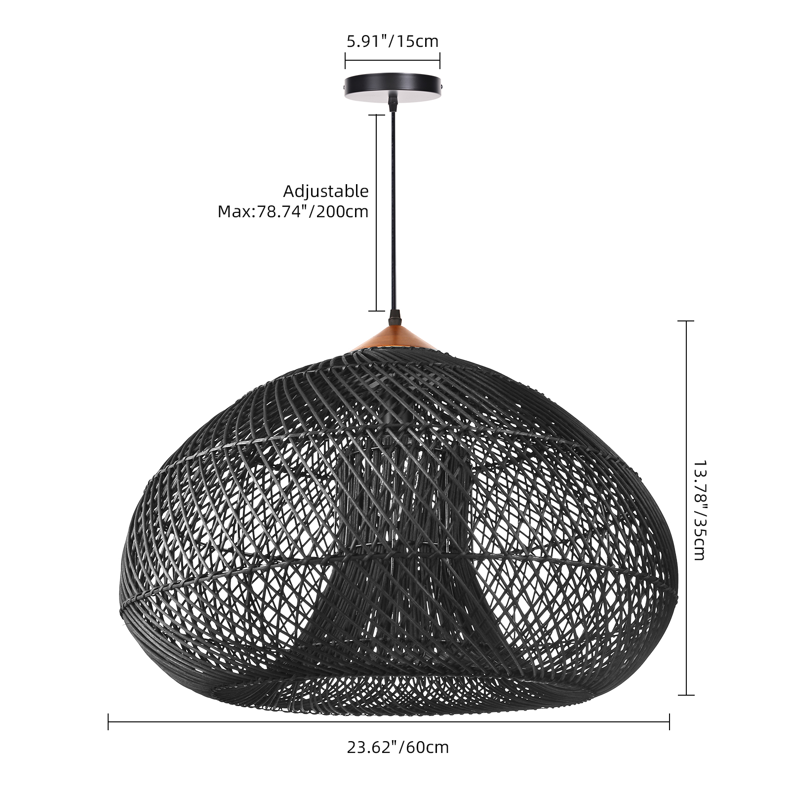 Arturesthome Rattan Pendant Light Rattan Chandelier Hand-Woven Boho Pendant Light Fixtures with Solid Wood Basket Wicker Chandelier for Dining Room Kitchen Island Living Room