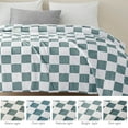 thumbnail image 4 of Exclusivo Mezcla Fleece Blanket Queen, Cozy Lightweight Fuzzy Checkered Blanket for Bed, Suitable for All Season, Slate Blue, 90"x90", 4 of 9