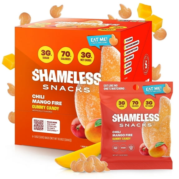 Shameless Snacks - Healthy Low Calorie Snacks, Low Carb Keto Gummies (Gluten Free & Non GMO Candy) - 6 Pack Chili Mango Fire