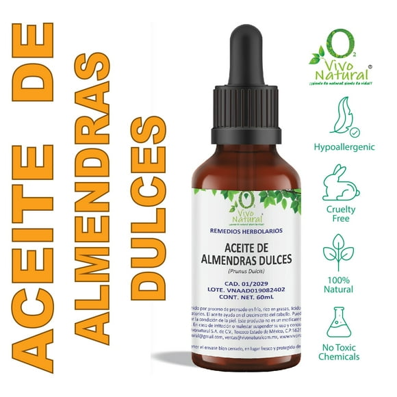 ACEITE DE ALMENDRAS DULCES 60 ML VIVONATURAL. 100% NATURAL. ORGÁNICO