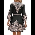thumbnail image 3 of Vestido Mini Informal con Cuello en V, Estampado Floral, Mangas Farol y Botones para Mujer. Negro L, 3 of 7
