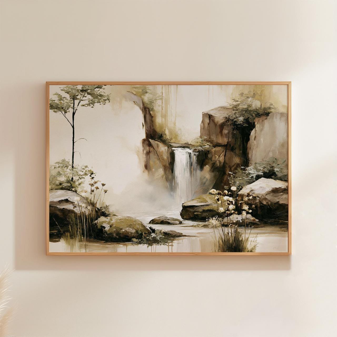 Forest Waterfall Green Landscape Nature Paper Decorative Wall Art Alternate Style 2 Poster Poster Print Only