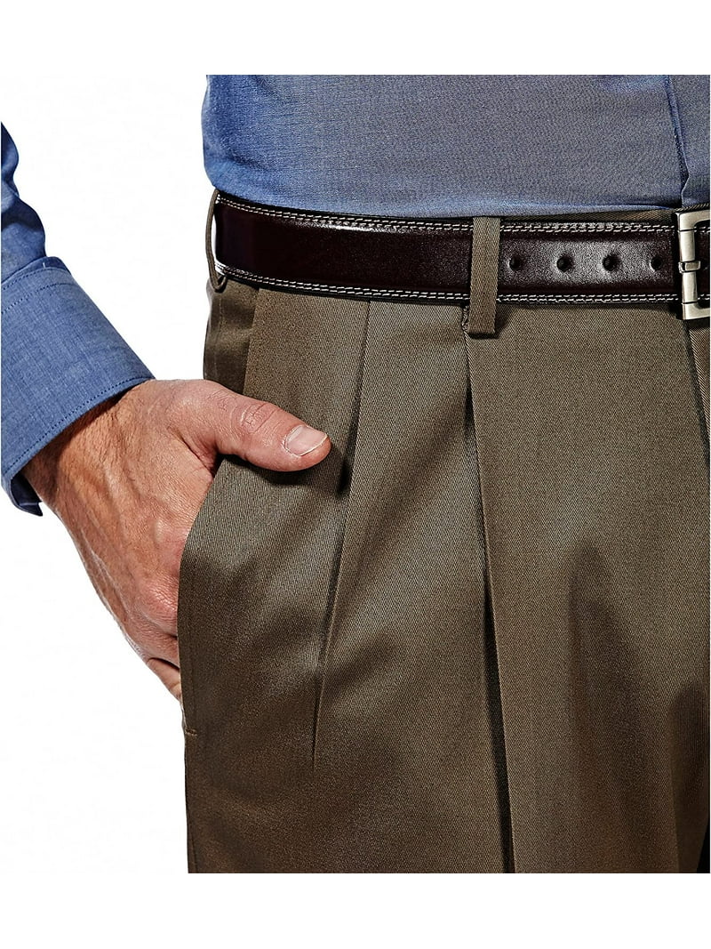 HAGGAR CLOTHING Mens Brown Pleated Straight Leg Classic Fit Pants