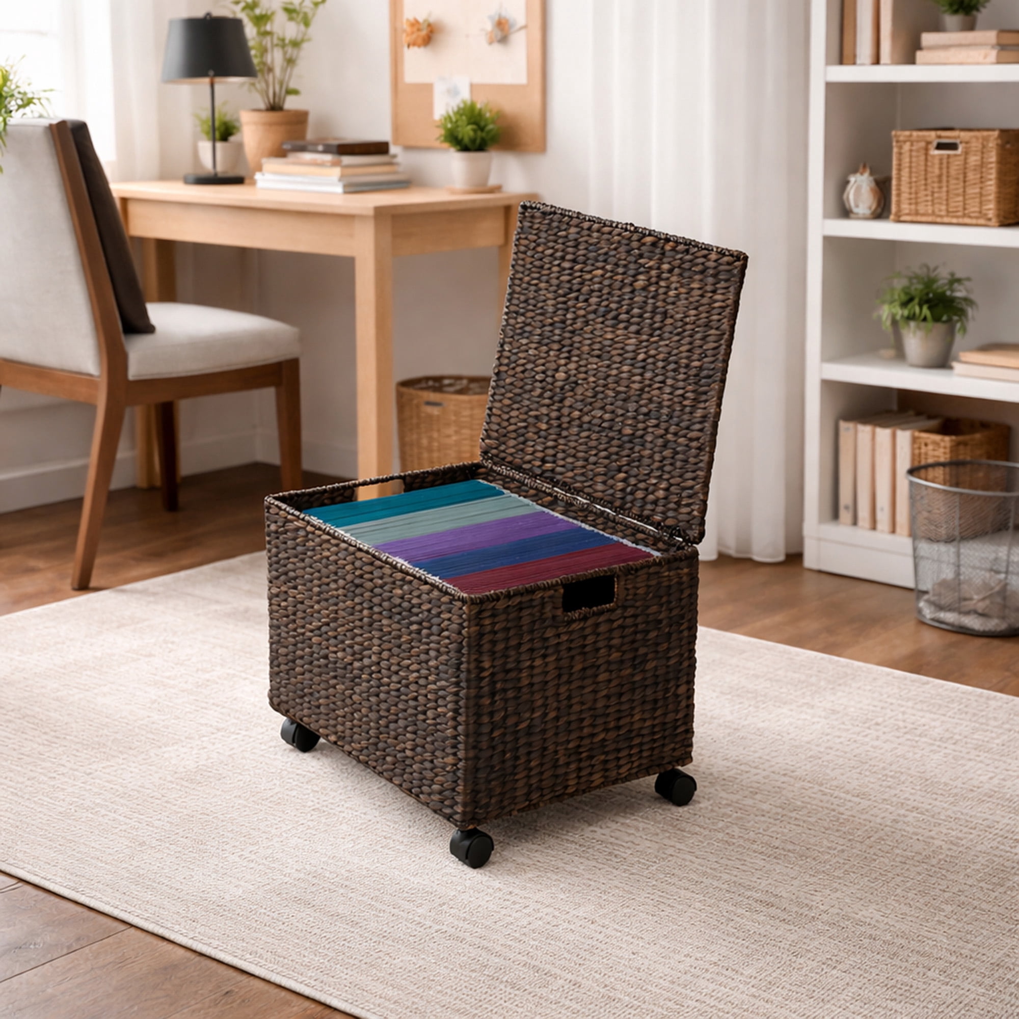 Casafield Rolling Filing Cabinet, Espresso Dark Brown - Water Hyacinth Hanging File Folder Organizer, Home Office Storage
