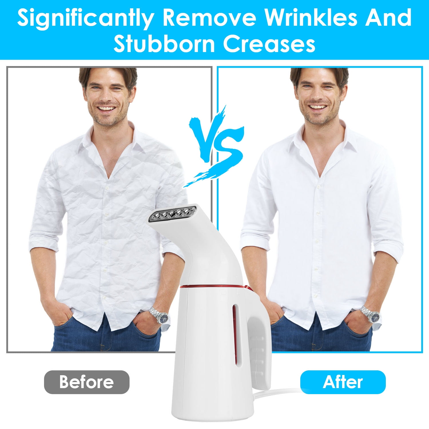 Steamer for Clothes TeqHome Portable Handheld Travel Electric Steamer 150ML Water Tank 700W 30S Heat up Removes Wrinkle for Home Office Travel White(only for 110V)