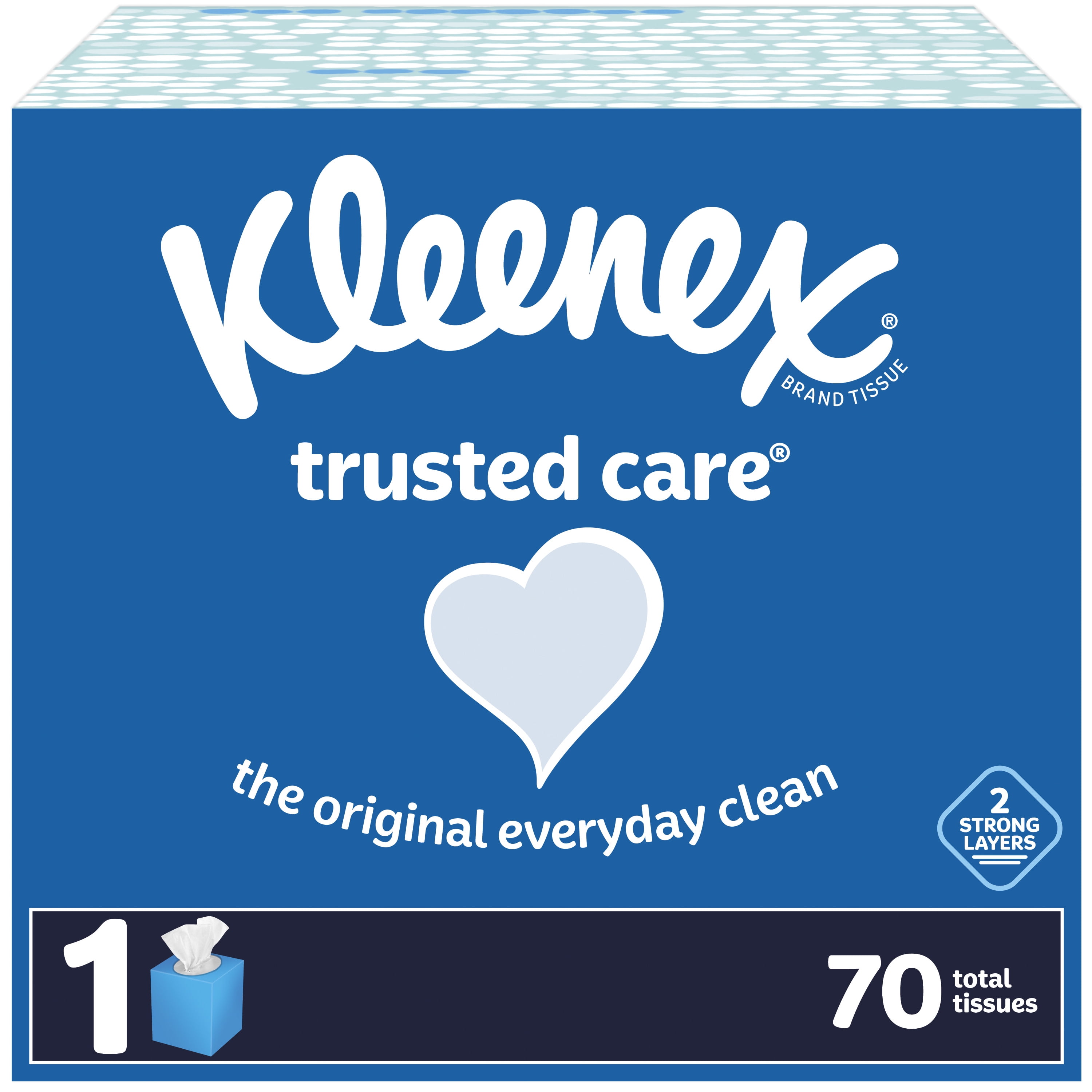 Kleenex Trusted Care Facial Tissues, 1 Cube Box (70 Total Tissues)