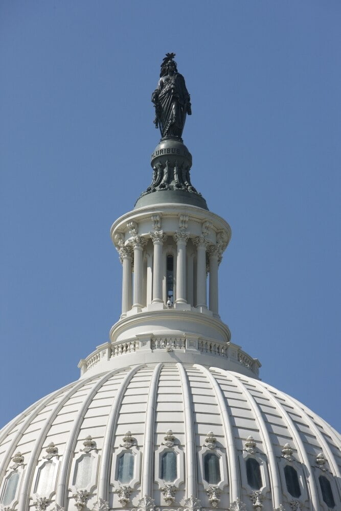 The United States Capitol building dome and statue, Washington D.C