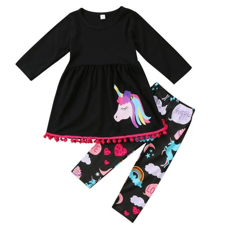 2Pcs Toddler Girls Kids Rainbow Horse Long Sleeve Tops Dress Pants Outfits Clothes Pyjama Set (Best Outfit To Wear To A Christmas Party)