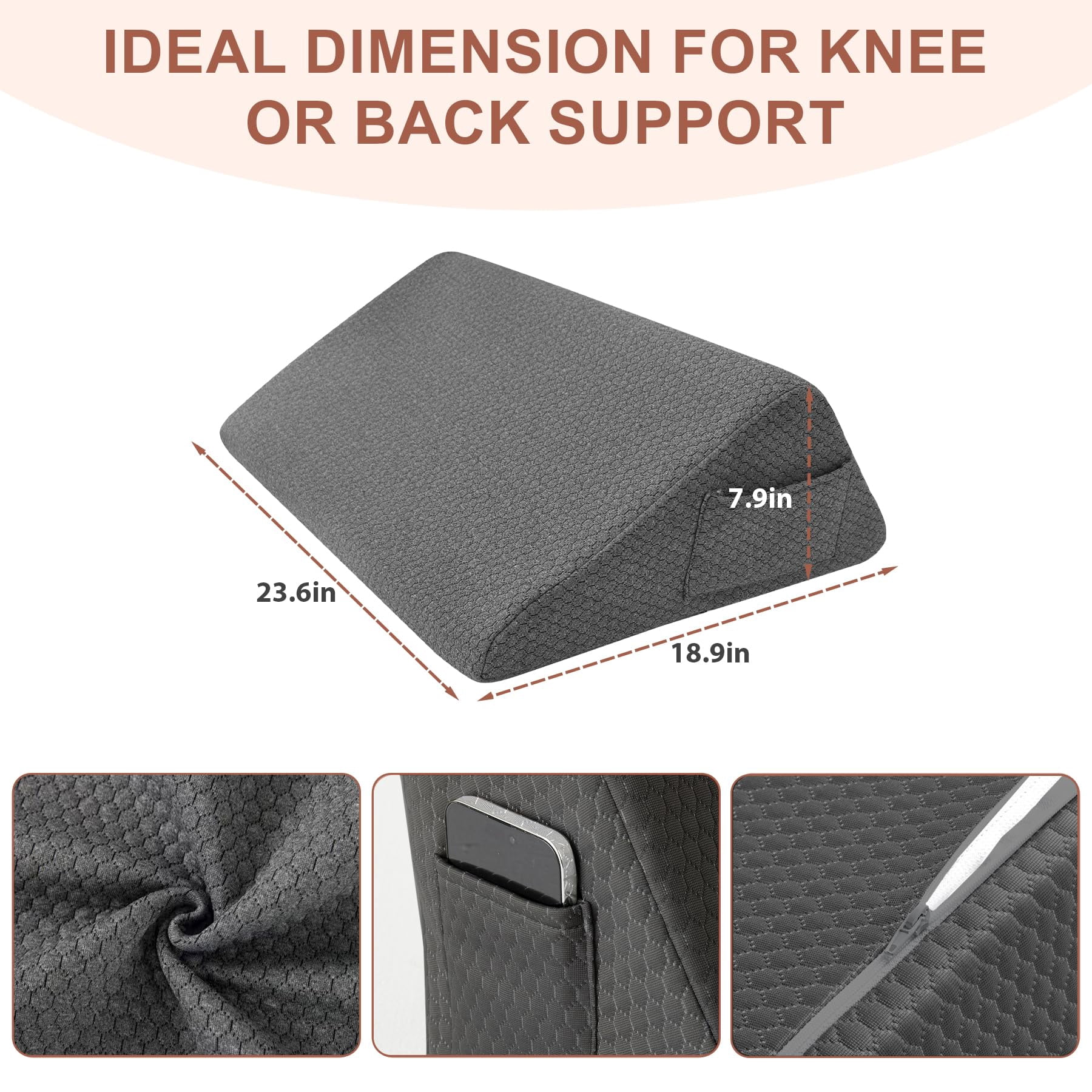 Wedge Pillow  Memory Foam Leg For Sleeping Pillows Triangle Support Elevation Knees Black