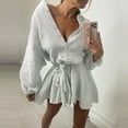 thumbnail image 1 of WILLBEST Robes pour Femmes Robes Décontractées à Volants avec Cordon Manches Longues Évasées Été Robe Mini Unie, 1 of 4