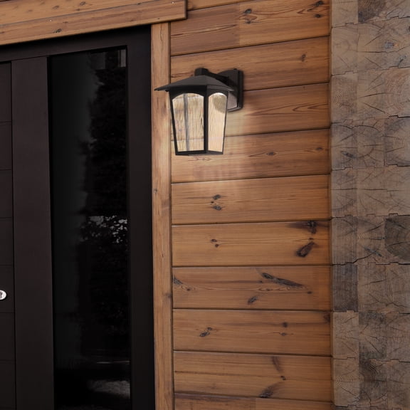 Maxxima LED Porch Lantern - Outdoor Wall Light, Bronze w/Water Glass, Photocell Dusk to Dawn Sensor, 800 Lumens, 3000K Warm White, Ideal Fixture for Backyard Patio and Front Door Lighting