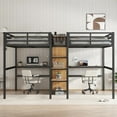 thumbnail image 2 of HICOMILA Twin Size Loft Bed with Desk and Stairs,Metal Double Loft Beds with Wardrobe and USB Outlet, Heavy Duty Loft Bed for 2 with Storage Shelves, Noise Reduced,Woodgrain, 2 of 10