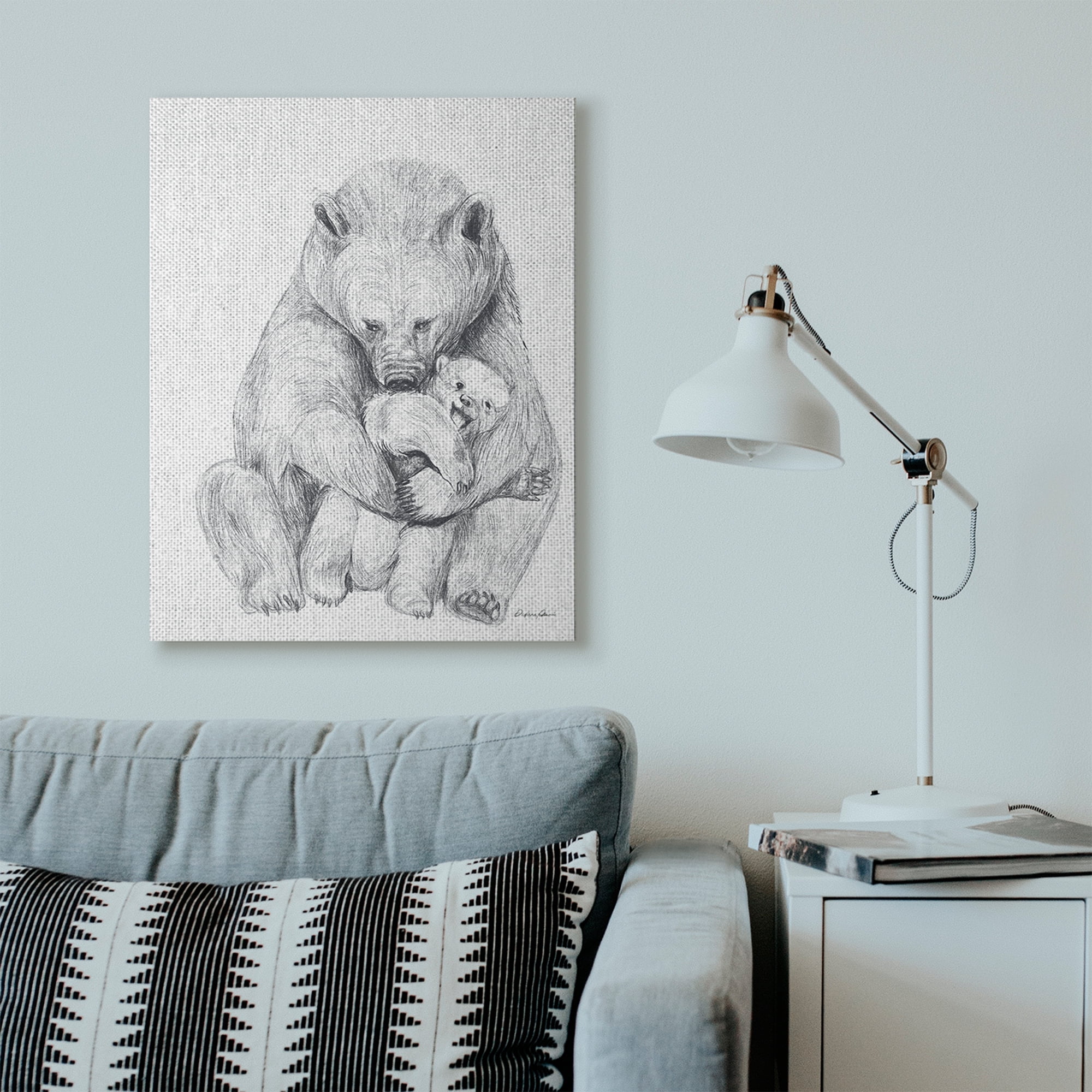 Stupell Industries Bear Family Animal Neutral Gray Drawing Canvas Wall Art by Daphne Polselli