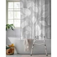 thumbnail image 2 of Split Shower Curtain for Transfer Bench, Silver Gray Leaves Fabric Shower Curtains for Bathroom, Vintage Abstract Branch Botanical Tub Sliding Transfer Bench Waterproof Bath Curtains 72"x72", 2 of 9