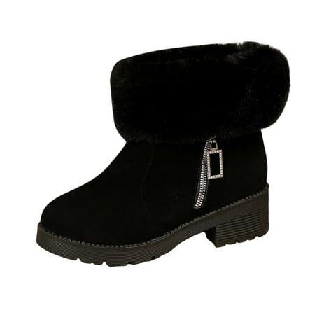 

OJSFQUFP Womens Booties Ladies Fashion Winter Solid Color Plush Zipper Thick Heel Warm Cotton Boots Short Boots Women s Chelsea Boots Black 41